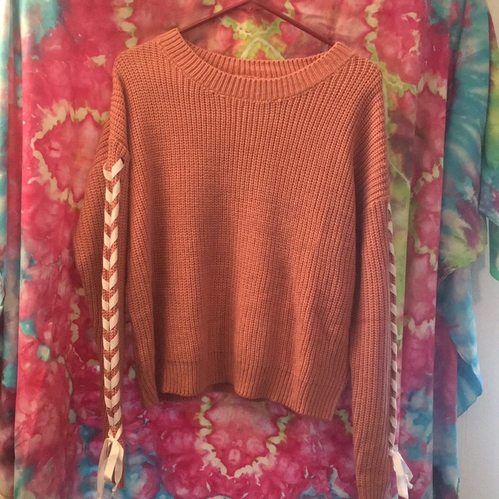 Pink long sleeve crotchet sweater